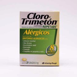 Cloro-Trimeton Rep 20 Grageas 8 Miligram